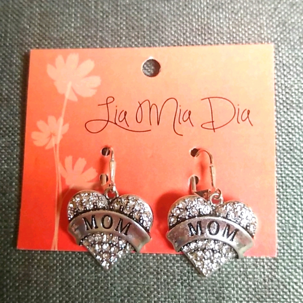 😻 3 For $15 MOM Heart Bling Dangle Earrings